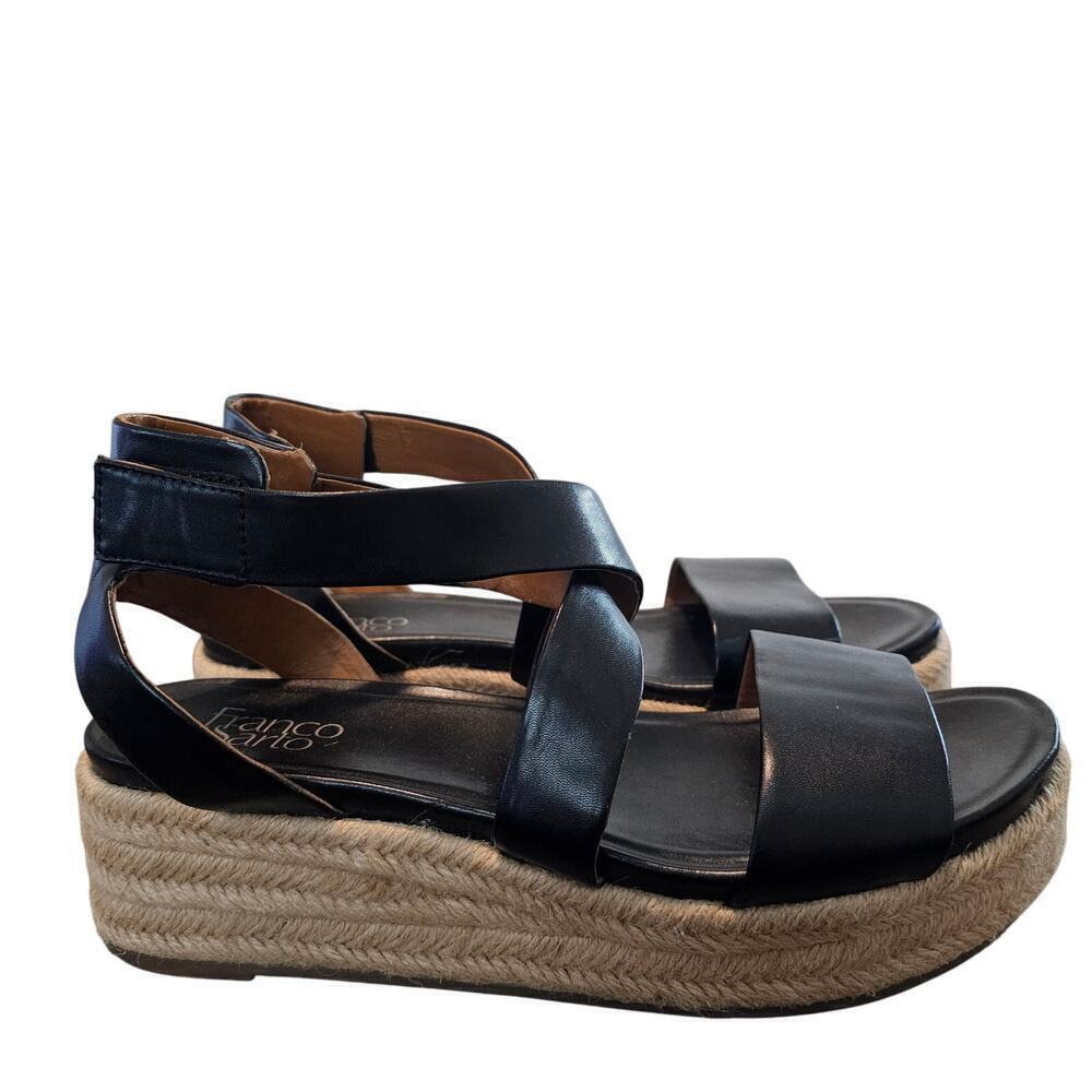 Franco Sarto Tabatha Espadrille Womens Size 9.5 Black Sandals Leather Platform